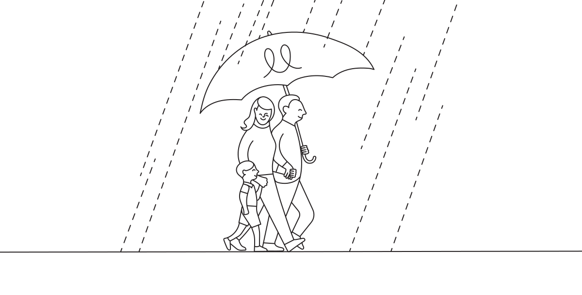 A line illustration of two men driving a golf cart.