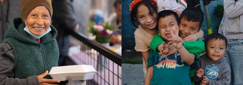 Photo of lady receiving a meal | Photo of Kids at a FJM event