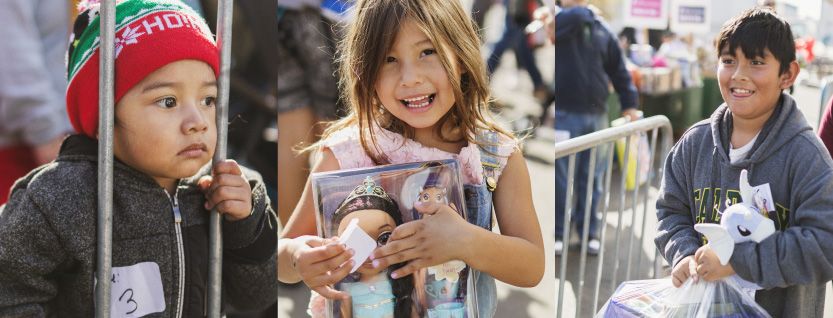 Photos of Children receiving gifts.
