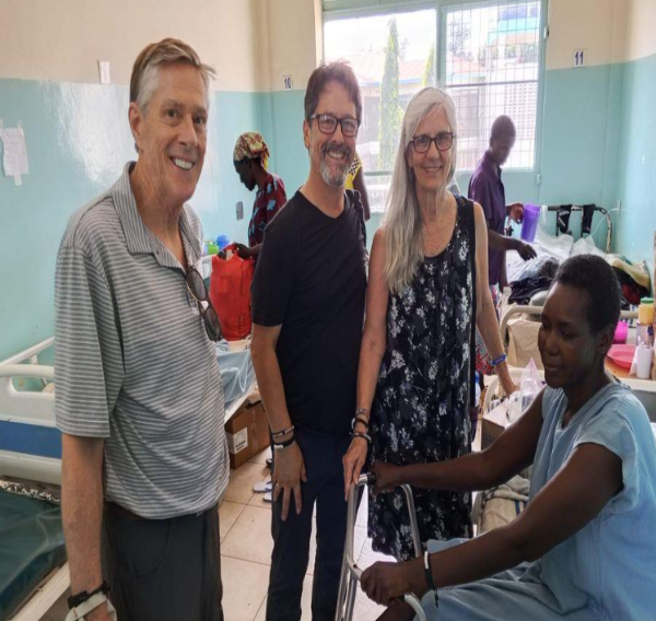 Bill, Steve, and Marina visiting Elisha at Jaramogi Oginga Oginga Teaching and Referral Hospital