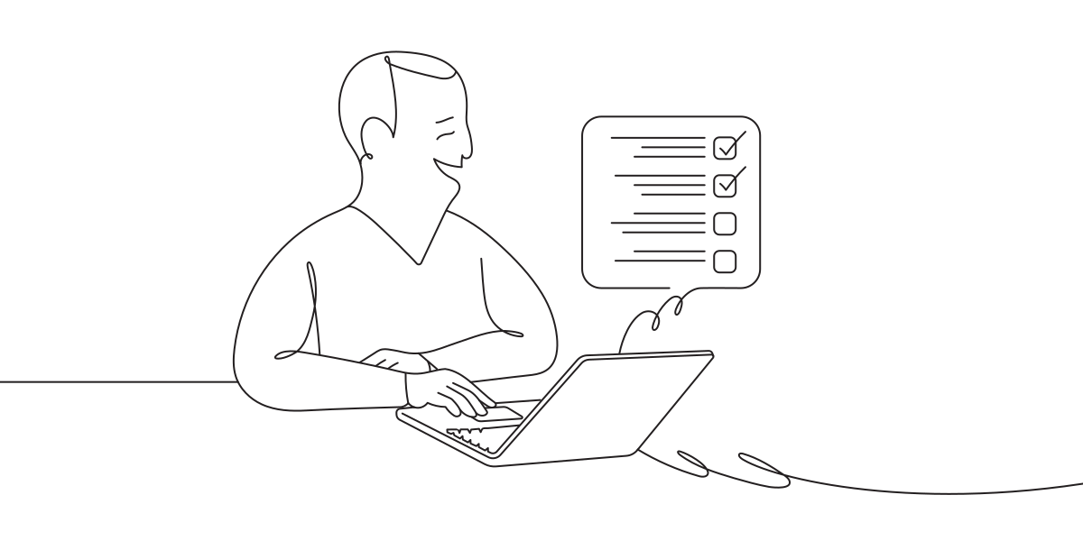 A line illustration of a man and woman looking at a computer together.